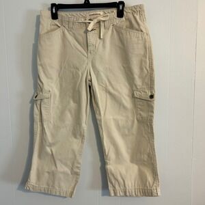 Hydraulic Womens Khaki Cargo Capri Pants Tan Drawstring Waist Size 11/12 Y2K